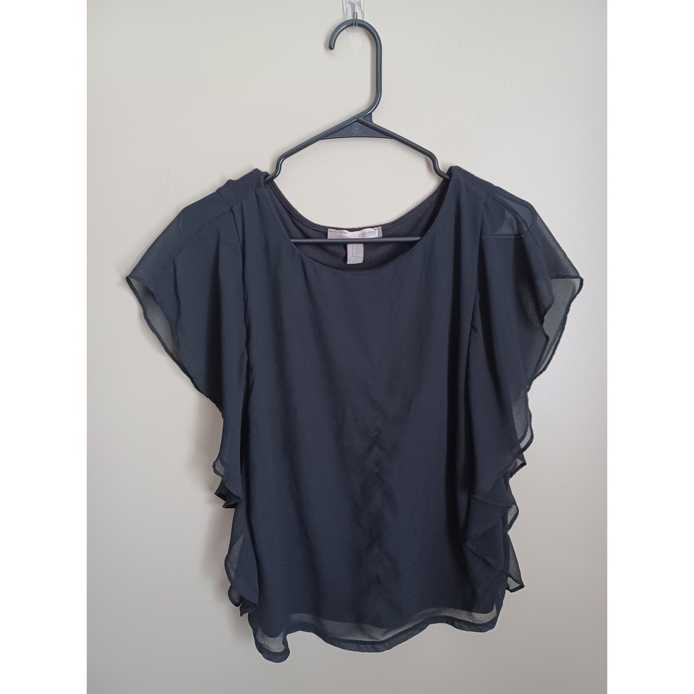 Women's Size M Forever 21 Black Short Sleeve Shirt Top Polyester Rayon
